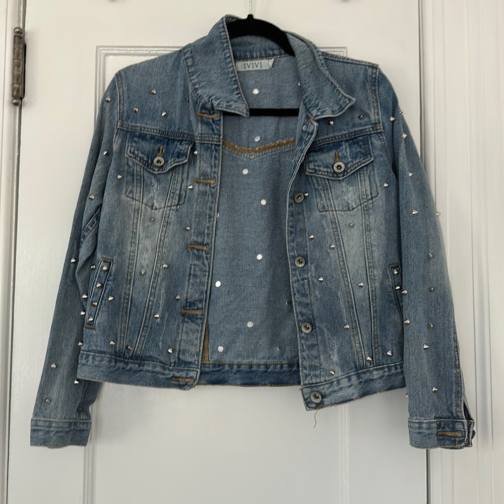 Boutique Studded Denim Jean Jacket- Never Worn Size Small